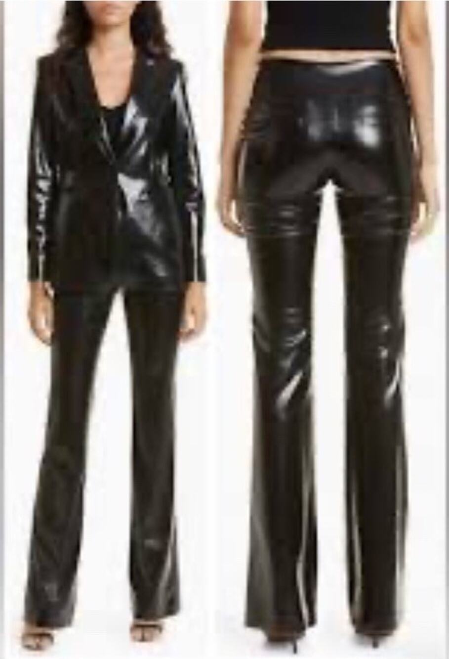 Alice + Olivia Black Patent Faux Leather High Rise Flare Pants Size 10/12